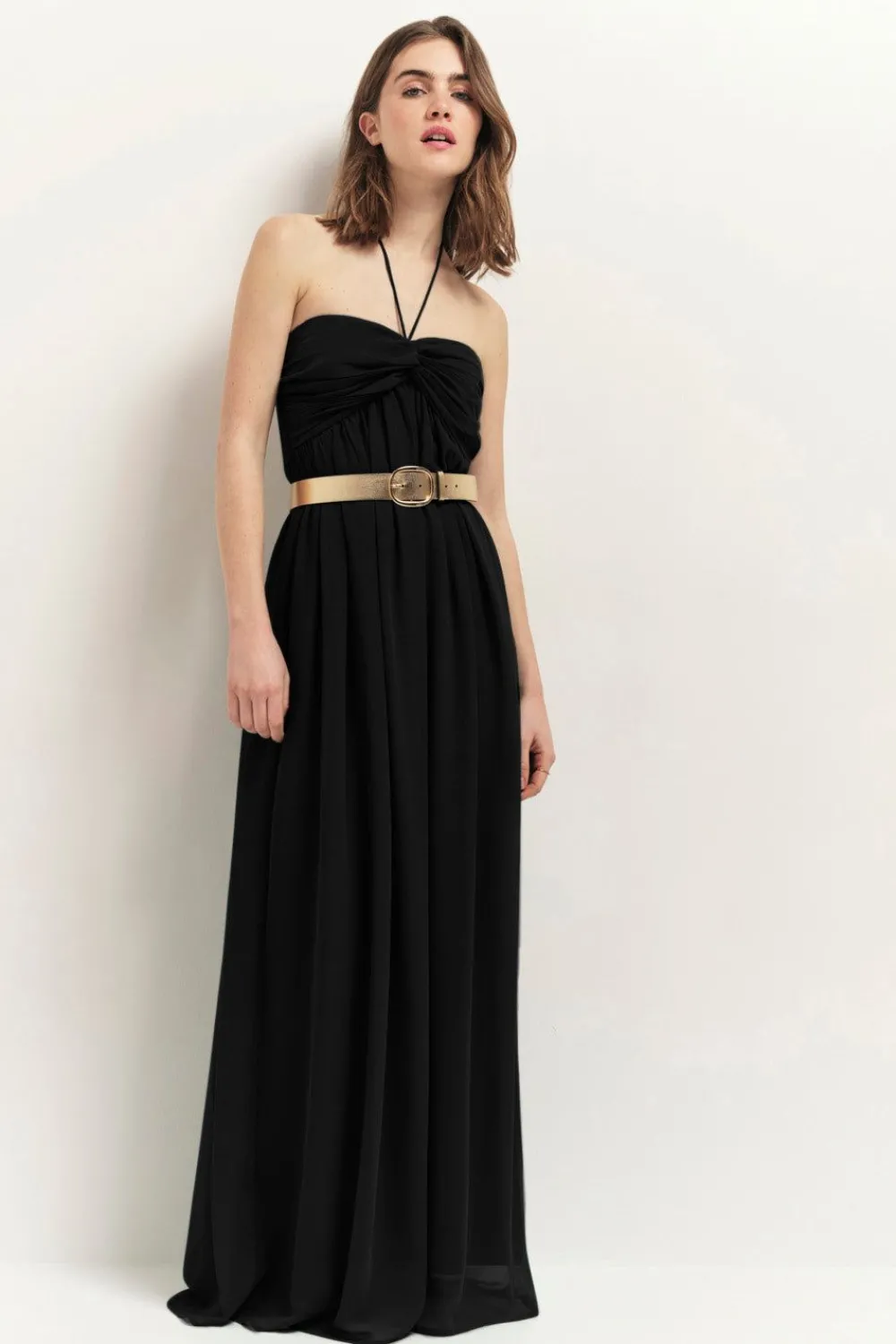 Robes & Combinaisons^One Step Rhodes - Robe Bustier Longue Noire Recyclee A Bandeau Plisse