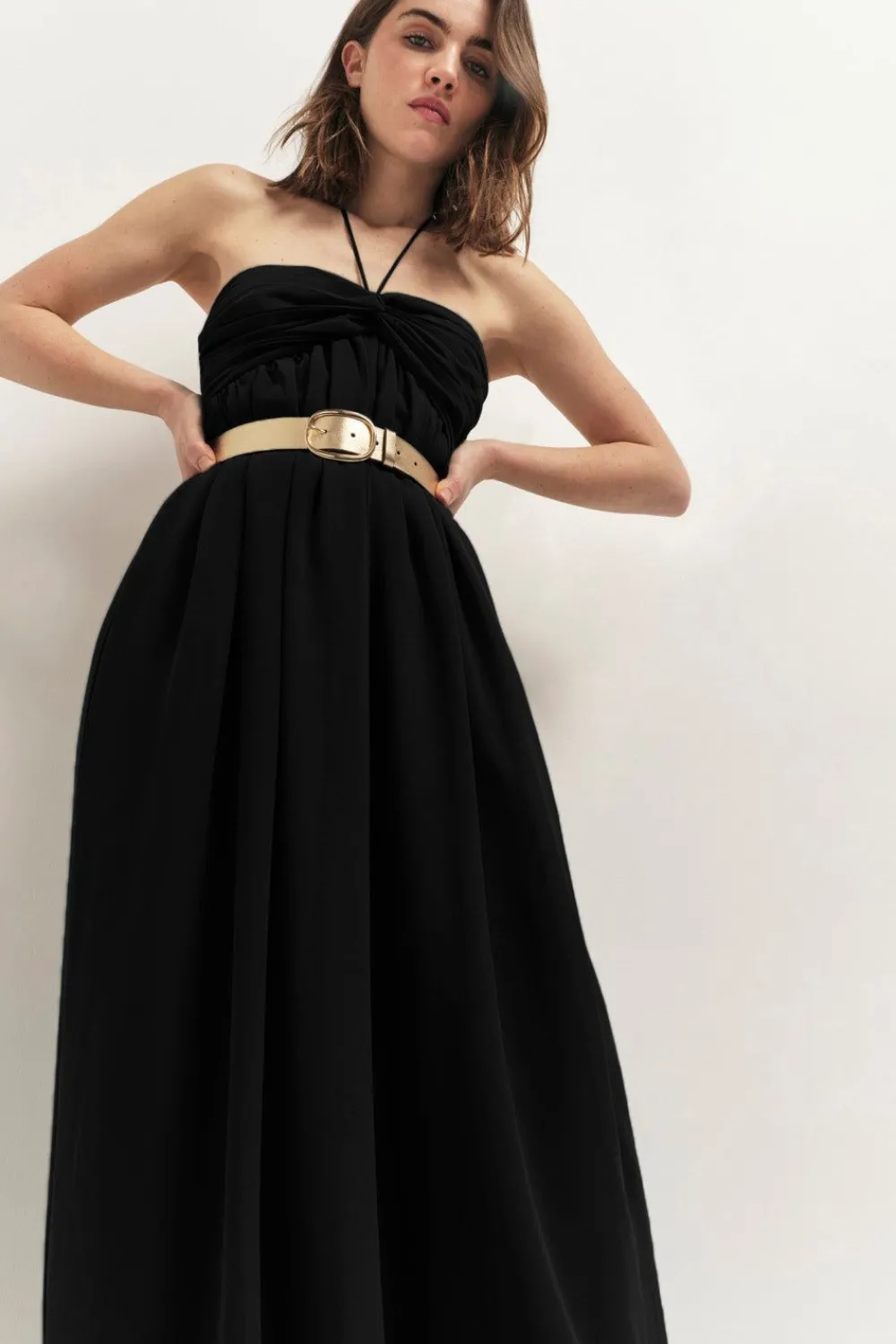 Robes & Combinaisons^One Step Rhodes - Robe Bustier Longue Noire Recyclee A Bandeau Plisse