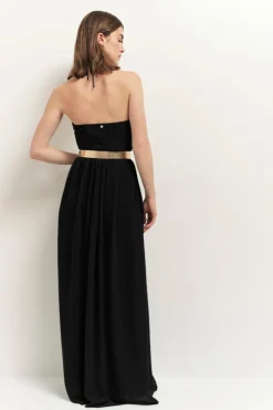 Robes & Combinaisons^One Step Rhodes - Robe Bustier Longue Noire Recyclee A Bandeau Plisse