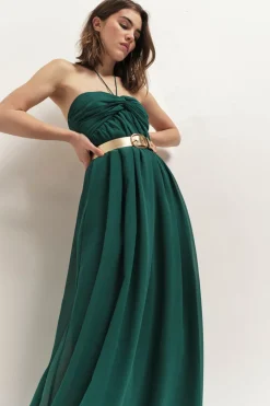 Robes & Combinaisons^One Step Rhodes - Robe Bustier Longue Jungle Green Recycle A Bandeau Plisse