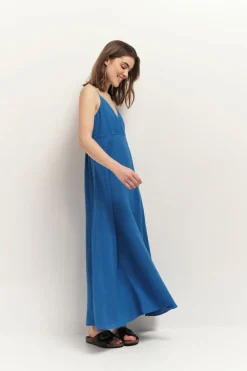 Robes & Combinaisons^One Step Rimini - Robe Longue Santorin Blue A Fines Bretelles En Lin