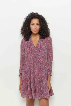 Robes & Combinaisons^One Step Risota - Robe Fuchsia A Imprime Feuillage Romantique En Polyester Recycle