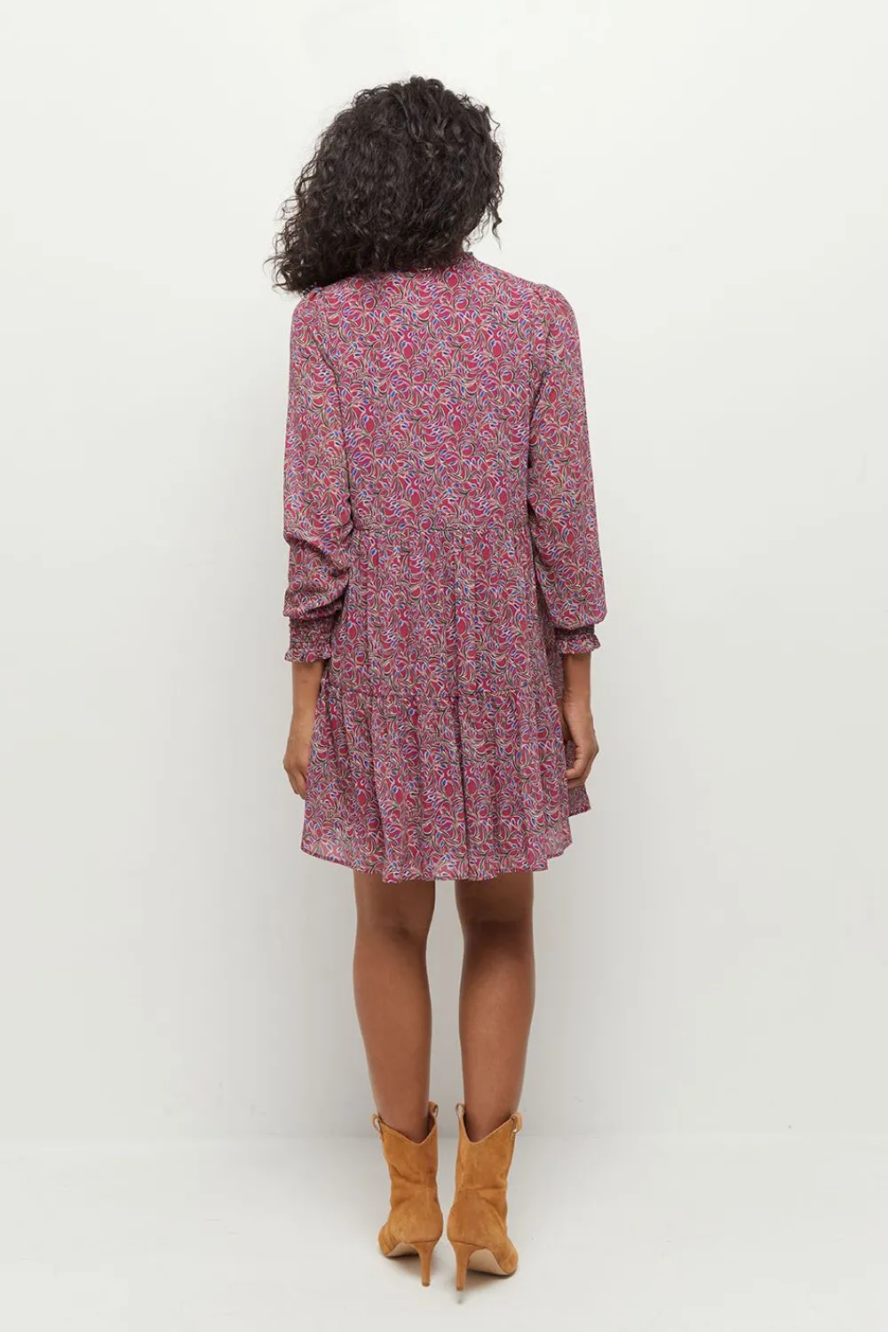 Robes & Combinaisons^One Step Risota - Robe Fuchsia A Imprime Feuillage Romantique En Polyester Recycle