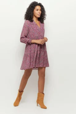 Robes & Combinaisons^One Step Risota - Robe Fuchsia A Imprime Feuillage Romantique En Polyester Recycle