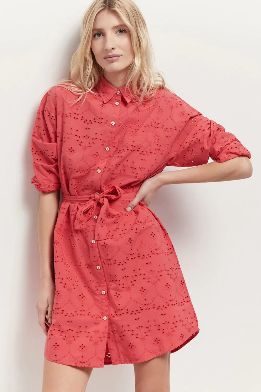 Robes & Combinaisons^One Step Romea - Robe Chemise Hibiscus En Broderie Anglaise