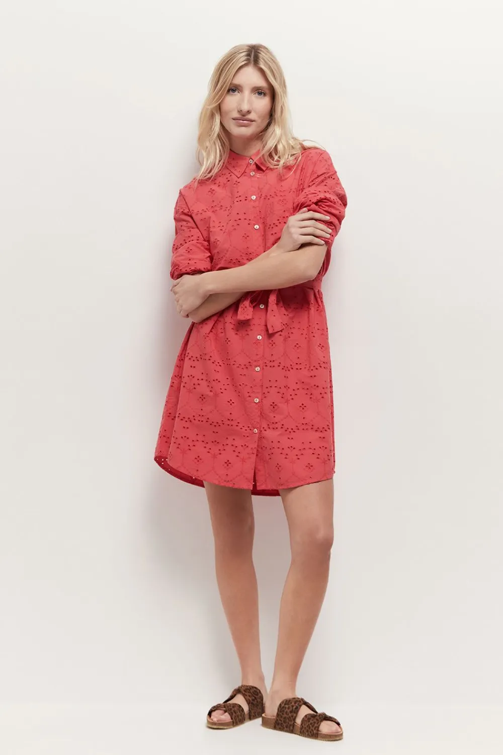 Robes & Combinaisons^One Step Romea - Robe Chemise Hibiscus En Broderie Anglaise