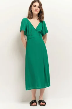 Robes & Combinaisons^One Step Ryoko - Robe Portefeuille Midi Green Grass