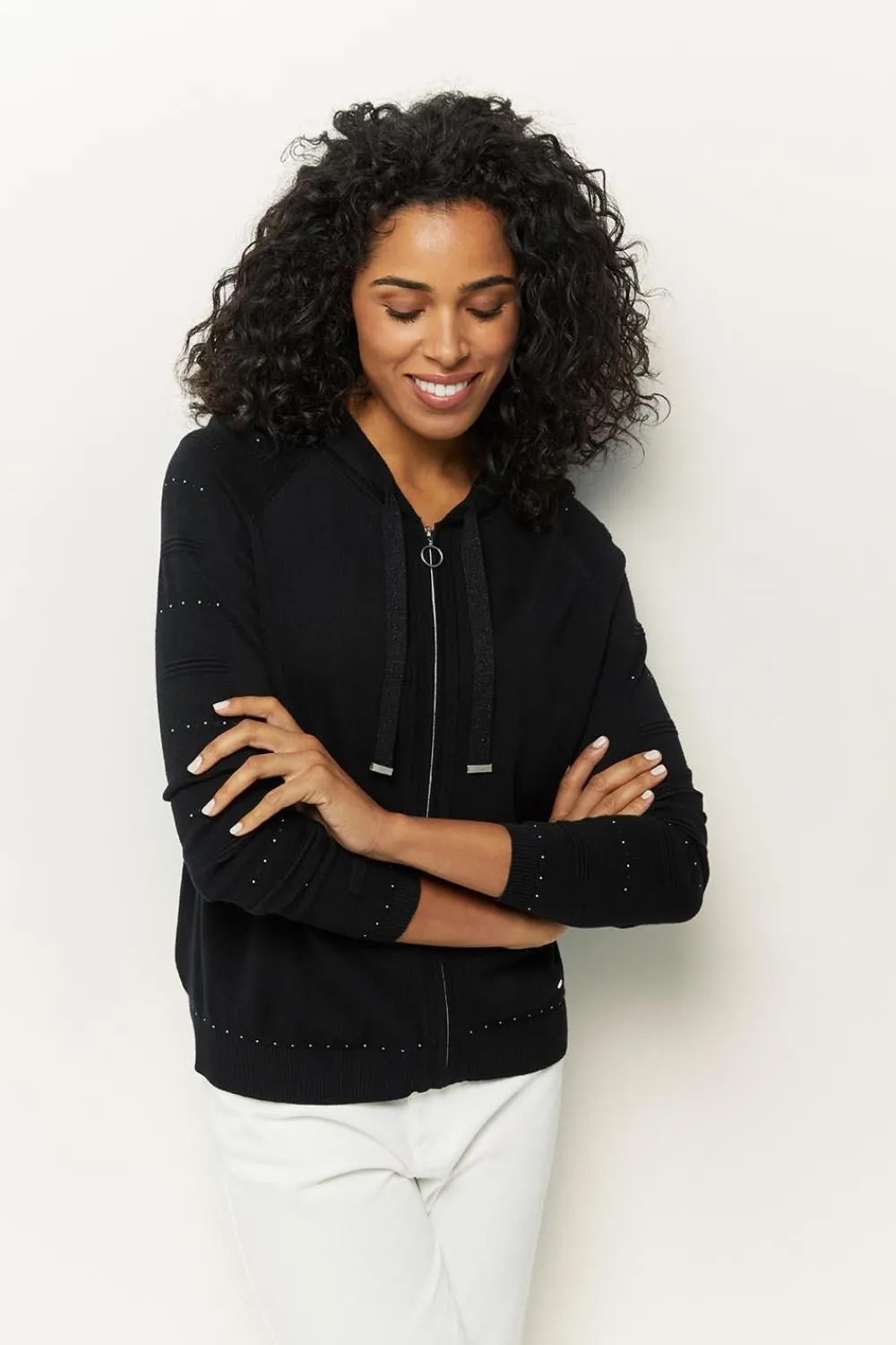 Pulls, Gilets & Sweats^One Step Taiga - Cardigan Noir A Capuche Et Clous