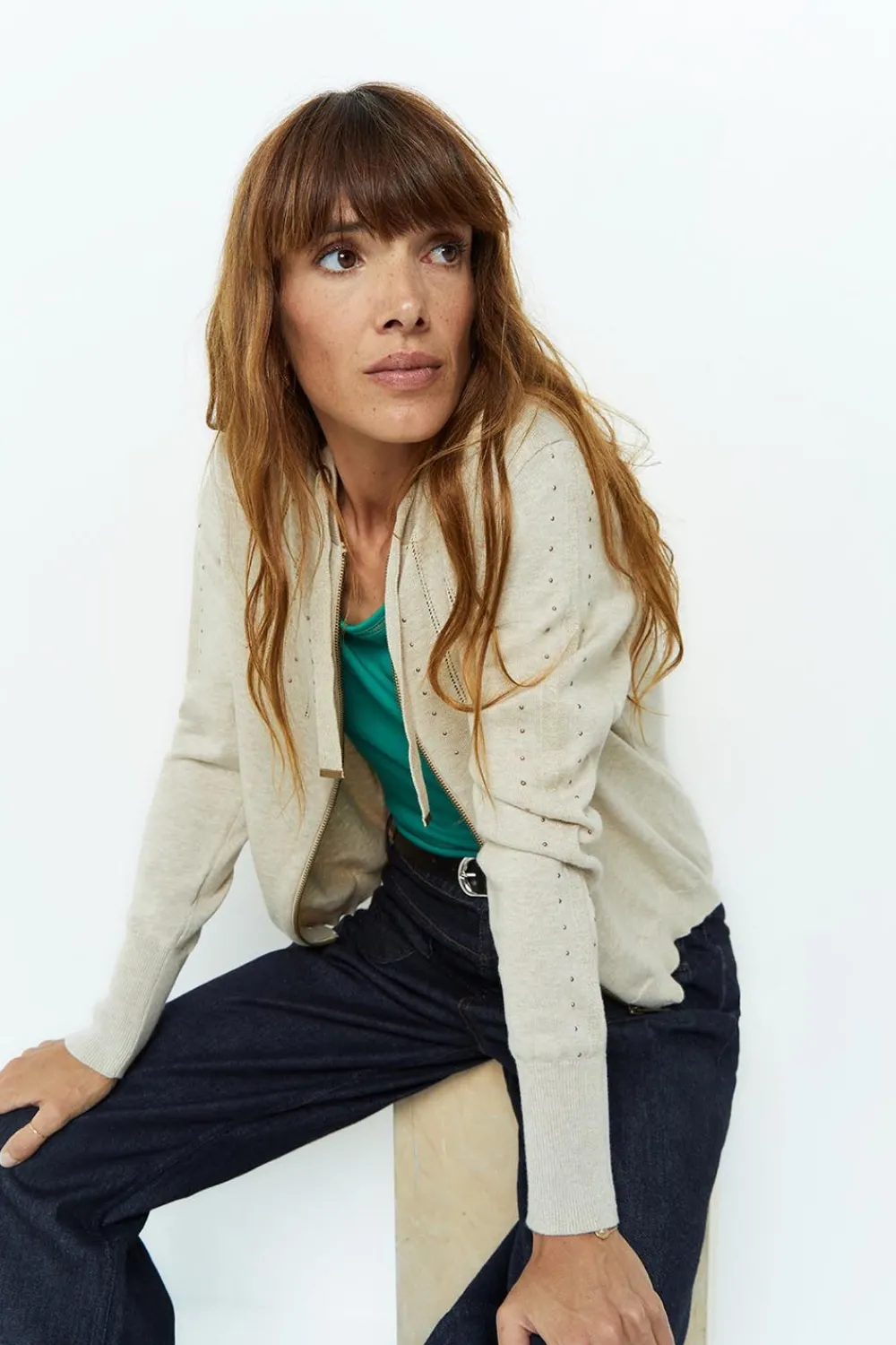 Pulls, Gilets & Sweats^One Step Tara - Cardigan Ficelle Tricot A Capuche Et Clous