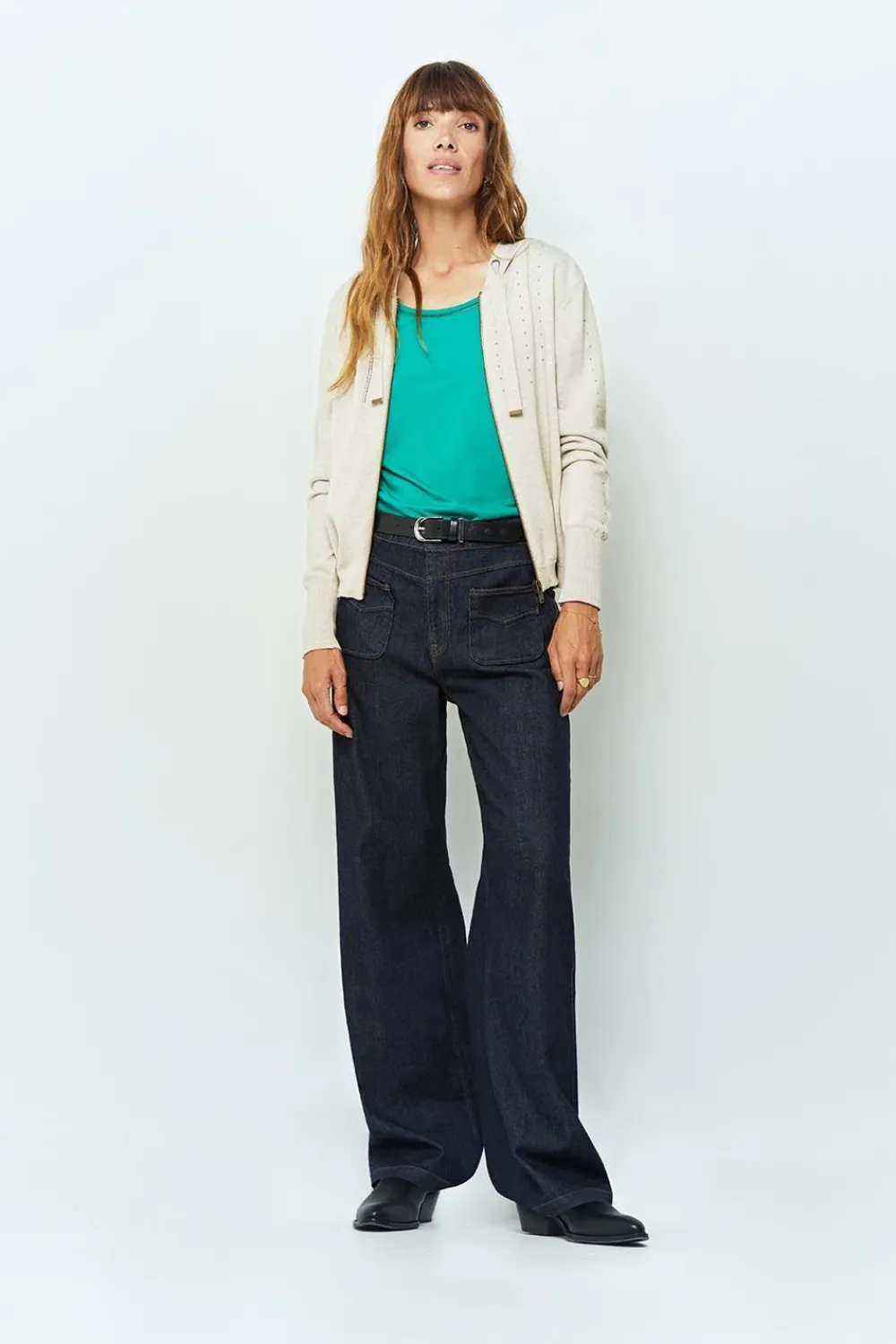 Pulls, Gilets & Sweats^One Step Tara - Cardigan Ficelle Tricot A Capuche Et Clous