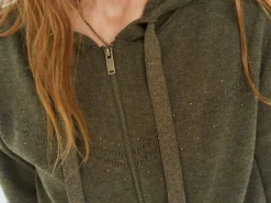 Pulls, Gilets & Sweats^One Step Tara - Cardigan Kaki Zippe A Capuche