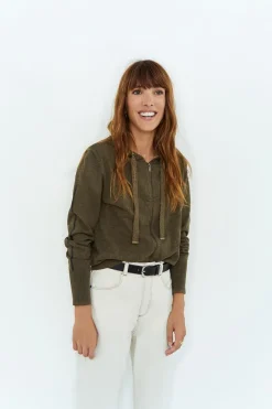 Pulls, Gilets & Sweats^One Step Tara - Cardigan Kaki Zippe A Capuche