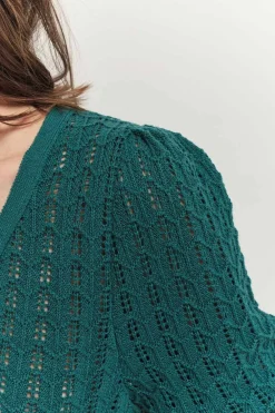 Pulls, Gilets & Sweats^One Step Tarry - Cardigan Reversible Vert Cedre Tricot Ajoure