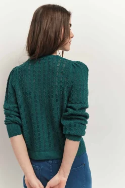 Pulls, Gilets & Sweats^One Step Tarry - Cardigan Reversible Vert Cedre Tricot Ajoure