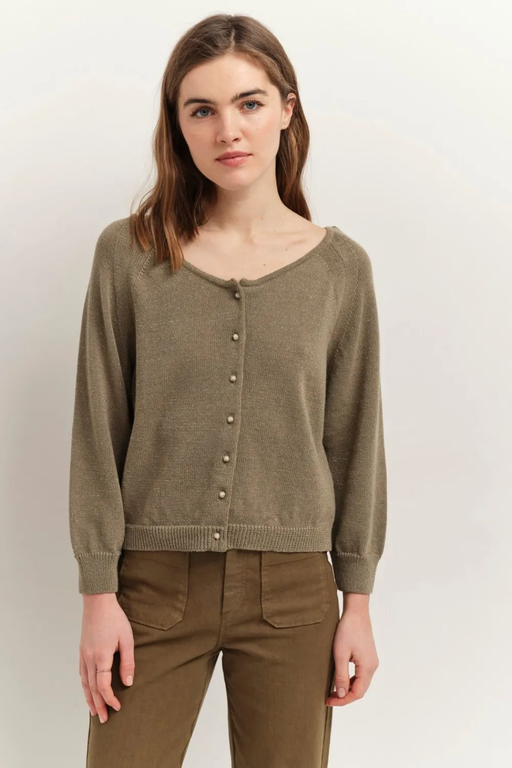 Pulls, Gilets & Sweats^One Step Taste - Cardigan Vetiver Tricot Lurex Col Bateau