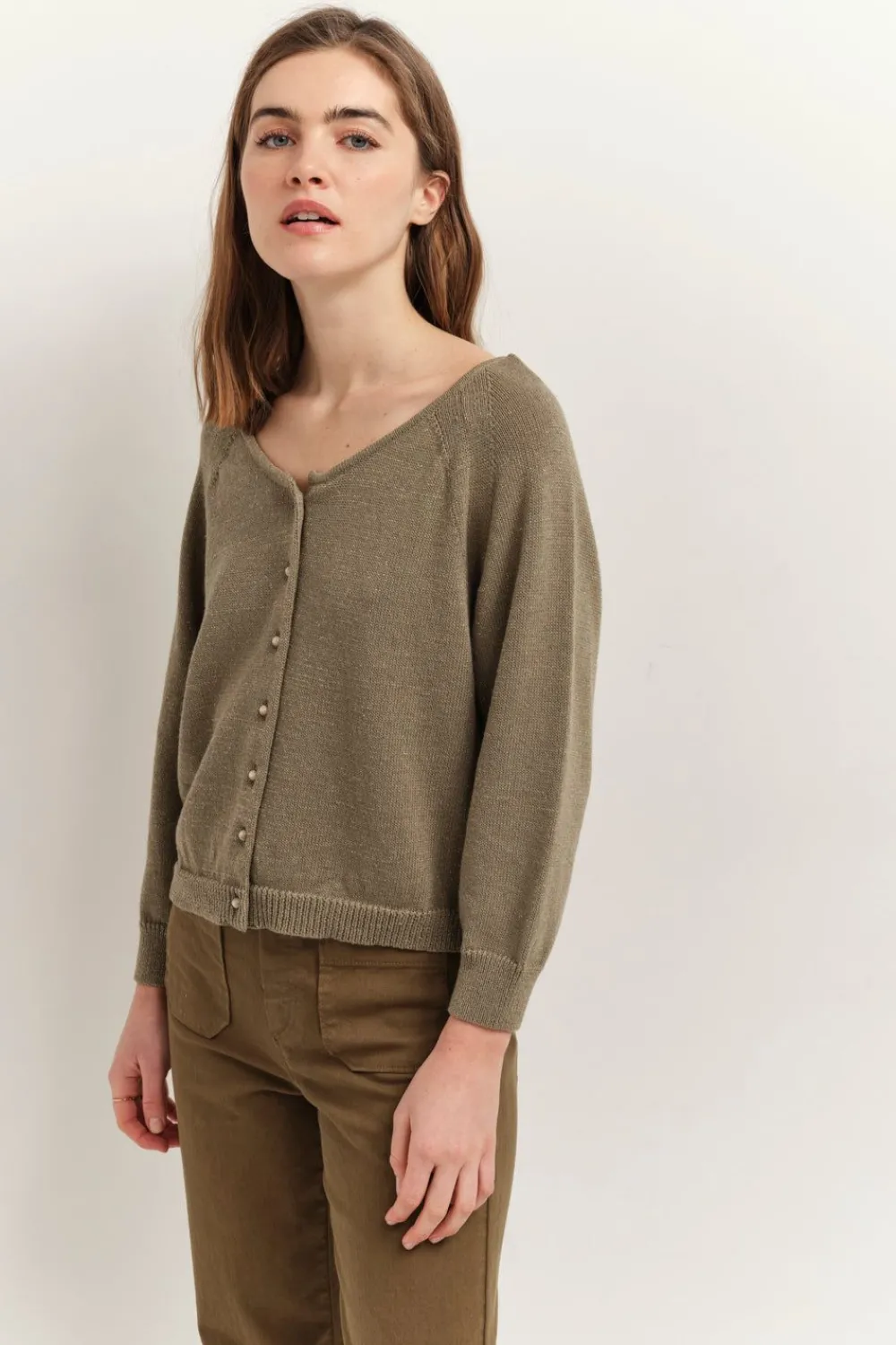 Pulls, Gilets & Sweats^One Step Taste - Cardigan Vetiver Tricot Lurex Col Bateau