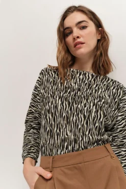 Pulls, Gilets & Sweats^One Step Tecla - Pull Ecru Tricot A Imprime Zebre Abstrait