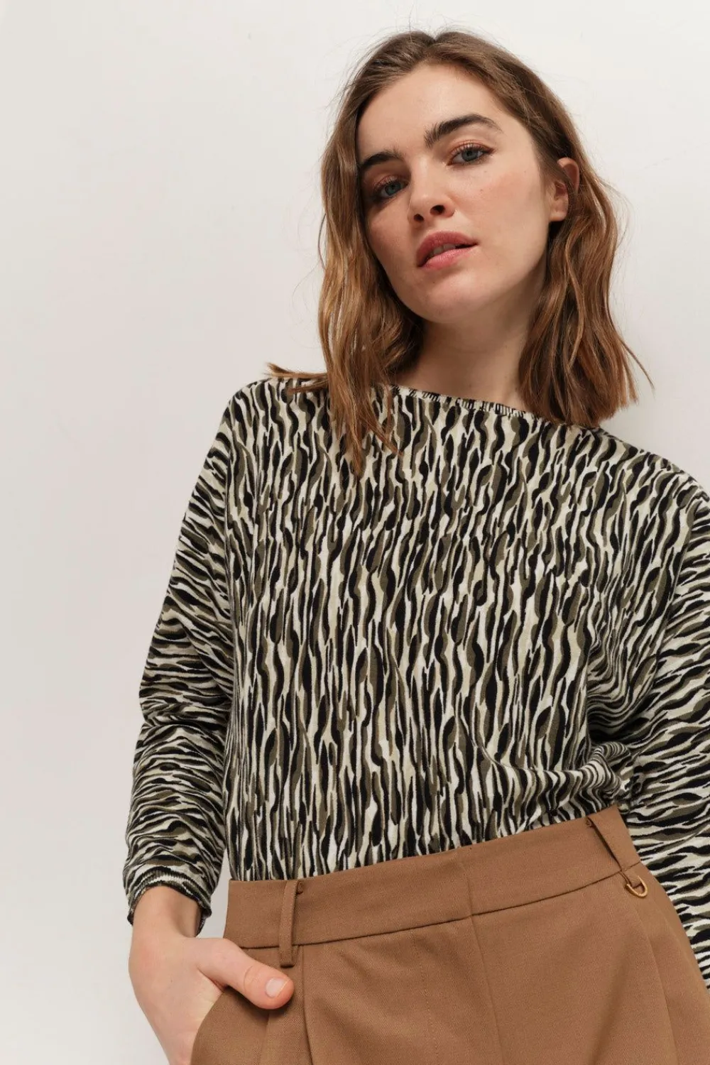 Pulls, Gilets & Sweats^One Step Tecla - Pull Ecru Tricot A Imprime Zebre Abstrait