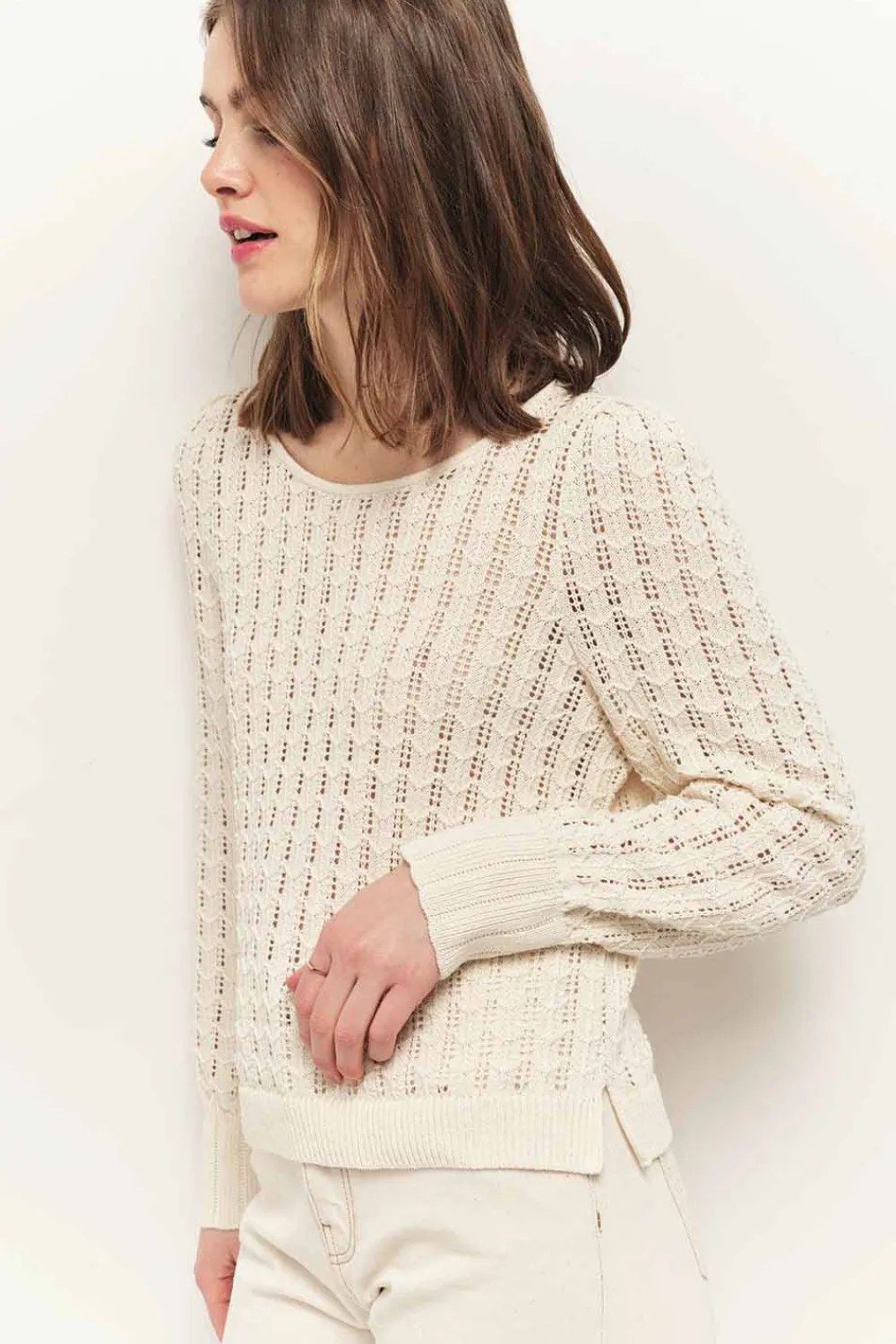 Pulls, Gilets & Sweats^One Step Tessa - Pull Ecru Tricot Fin Ajoure