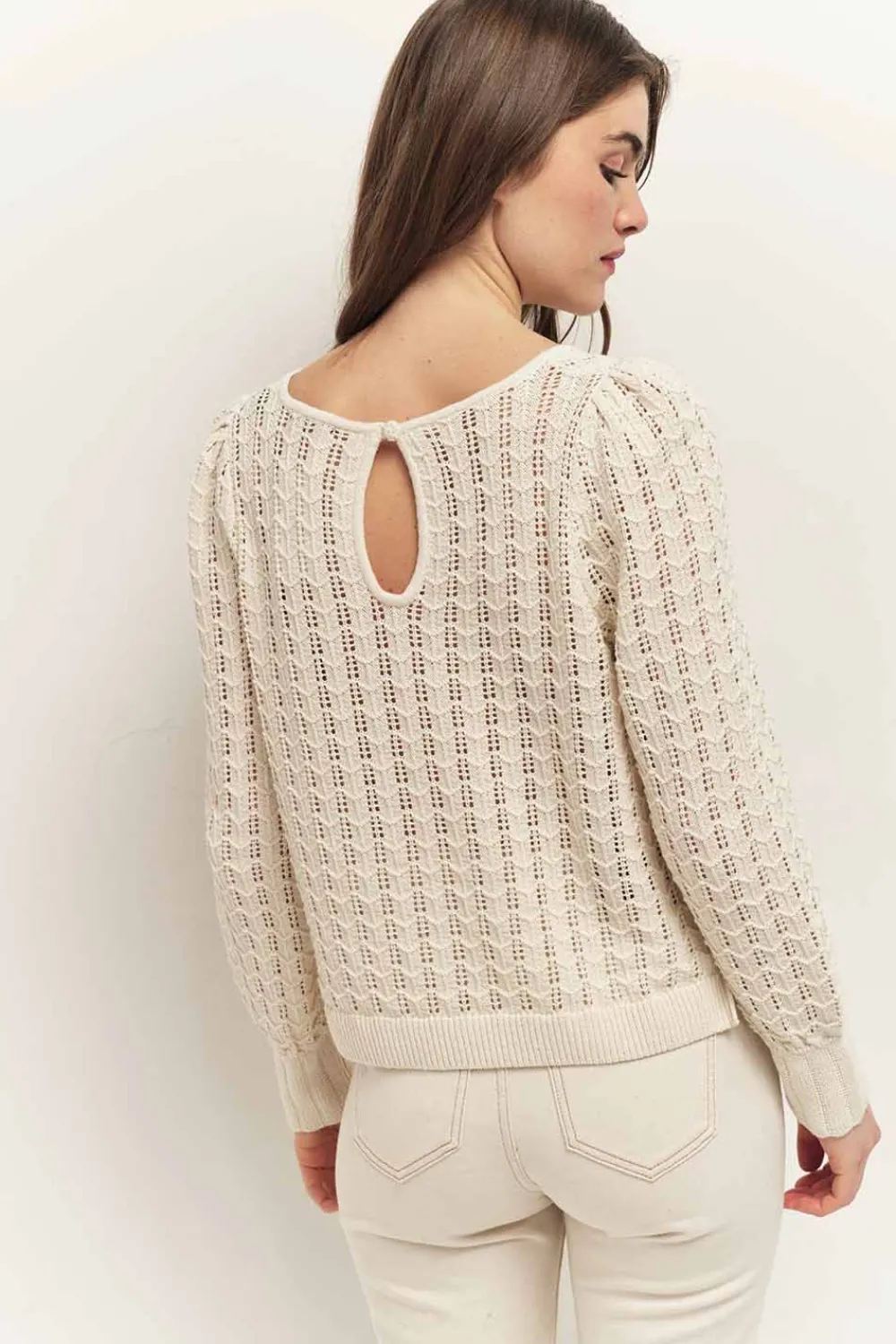 Pulls, Gilets & Sweats^One Step Tessa - Pull Ecru Tricot Fin Ajoure