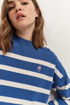 Pulls, Gilets & Sweats^One Step Tiana - Pull Santorin Blue Tricot A Motif Rayures Broderie Danseuse