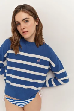 Pulls, Gilets & Sweats^One Step Tiana - Pull Santorin Blue Tricot A Motif Rayures Broderie Danseuse