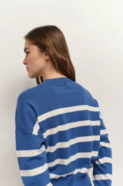 Pulls, Gilets & Sweats^One Step Tiana - Pull Santorin Blue Tricot A Motif Rayures Broderie Danseuse