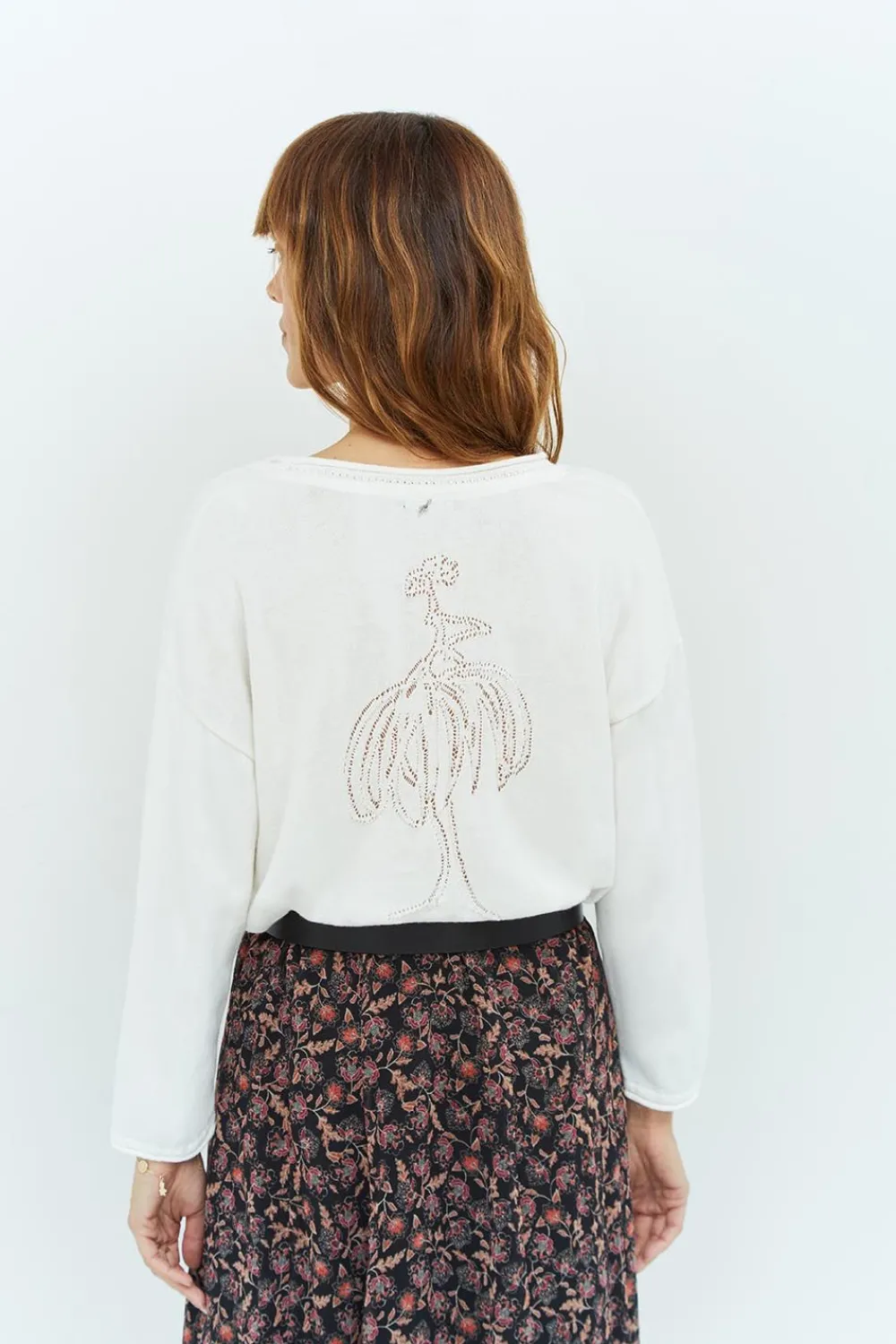 Pulls, Gilets & Sweats^One Step Tzar - Pull Ecru Tricot Fin Avec Danseuse Dos