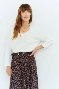 Pulls, Gilets & Sweats^One Step Tzar - Pull Ecru Tricot Fin Avec Danseuse Dos