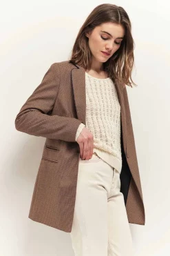 Vestes & Blousons^One Step Valeria - Veste De Costume Acajou A Motif Pied-De-Poule