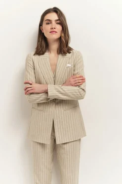 Vestes & Blousons^One Step Veloute - Veste De Costume Sand A Motif Rayures